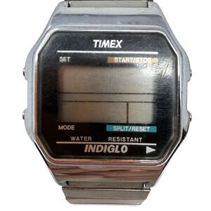 Vintage Timex Indiglo Digital Watch Stainless Steel Expansion Band Untested